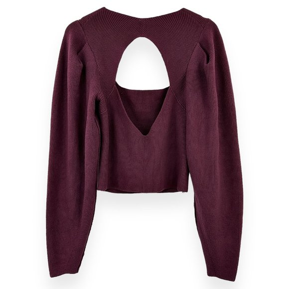 NWT Free People Saffron Plum Purple Open Back Cutout Scoop Neck Rib Knit Sweater - Picture 5 of 11
